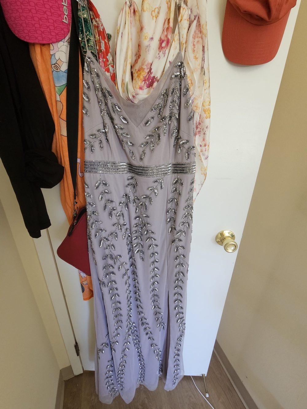 Adrianna Papell Lavender Beaded Maxi Gown